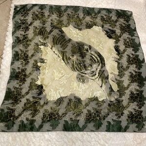 Fashion scarf TIGER animal jungle green large square semi sheer polyester